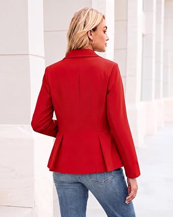 GRAPENT Womens Blazers Dressy Casual Tailored Fitted Peplum Work Office Suit Jacket Tailored Silhouette with Peplum Design, Long Sleeves, Built‑in Shoulder Pads, Great for Daily, Business Casual or Office Wear