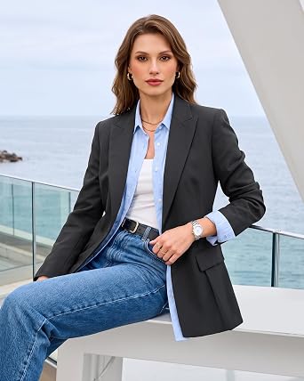 GRAPENT Womens Blazers Dressy Casual Tailored Fitted Peplum Work Office Suit Jacket Tailored Silhouette with Peplum Design, Long Sleeves, Built‑in Shoulder Pads, Great for Daily, Business Casual or Office Wear