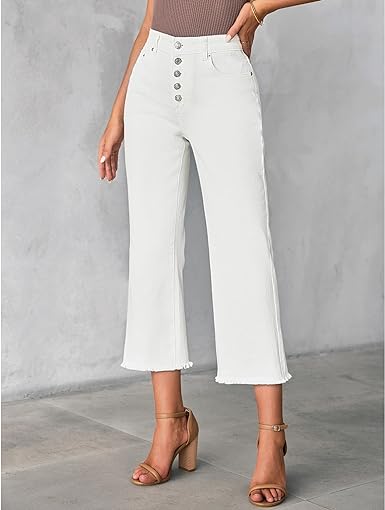 Grarpent Women's High Waist Denim Wide Legs Jeans Pants With Front pockets