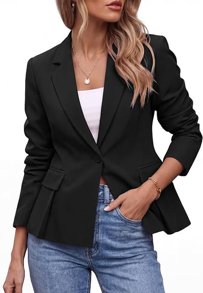 GRAPENT Womens Blazers Dressy Casual Tailored Fitted Peplum Work Office Suit Jacket Tailored Silhouette with Peplum Design, Long Sleeves, Built‑in Shoulder Pads, Great for Daily, Business Casual or Office Wear