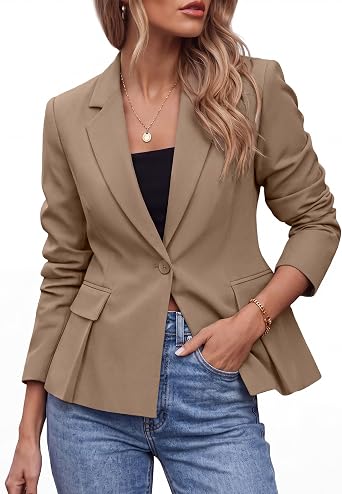 GRAPENT Womens Blazers Dressy Casual Tailored Fitted Peplum Work Office Suit Jacket Tailored Silhouette with Peplum Design, Long Sleeves, Built‑in Shoulder Pads, Great for Daily, Business Casual or Office Wear