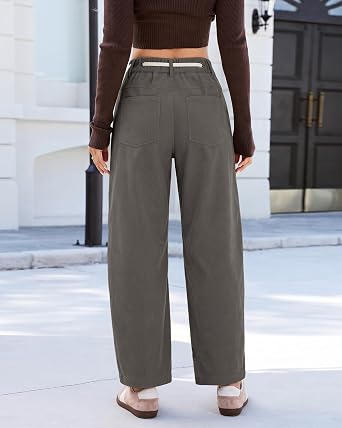 GRAPENT Barrel Corduroy Pants for Women High Waisted Ankle Casual Trousers Barrel Leg, Button-Zip, Elastic Back Waist, Stretchy, Drawstring Waist with Metal Eyelet, Fall Winter Pants, Casual Outfits