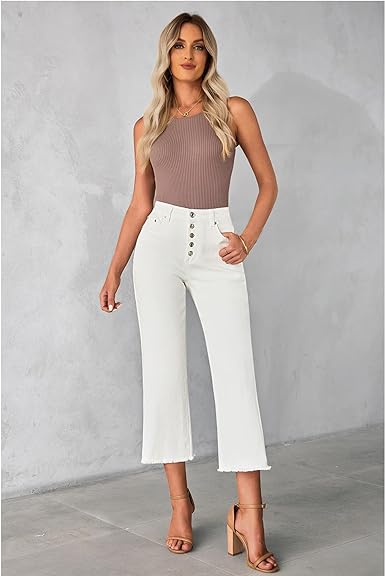 Grarpent Women's High Waist Denim Wide Legs Jeans Pants With Front pockets