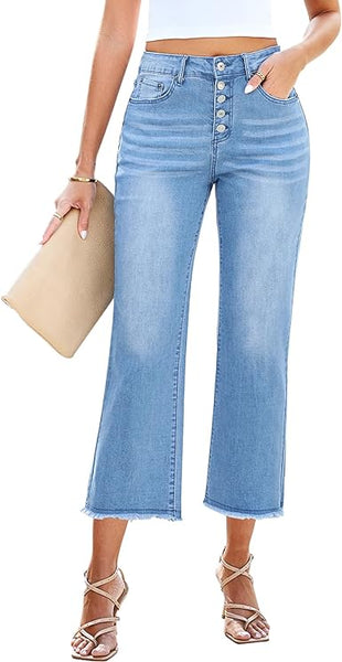 Grarpent Women's High Waist Denim Wide Legs Jeans Pants With Front pockets