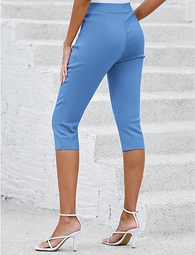 GRAPENT Capri Pants for Women High Waisted Pull On Elastic Waist Dressy Casual Stretchy Capris Trousers Pants Pockets