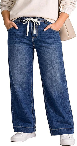 GRAPENT Jeans for Women Straight Leg High Rise Pull On Stretchy Denim Pants | Straight Wide Leg Jeans, High Waisted Fit, Elastic Waist, 29.5" Inseam, Work Office Outfits, Casual Daily Wear