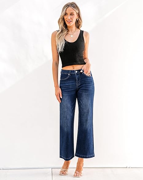 GRAPENT Womens Flare Jeans High Waisted Wide Leg Baggy Jean for Women Stretch Denim Pants