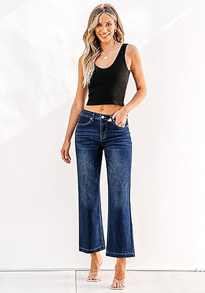 GRAPENT Women's Denim Flare Wide Leg High Rise Stretch Jean