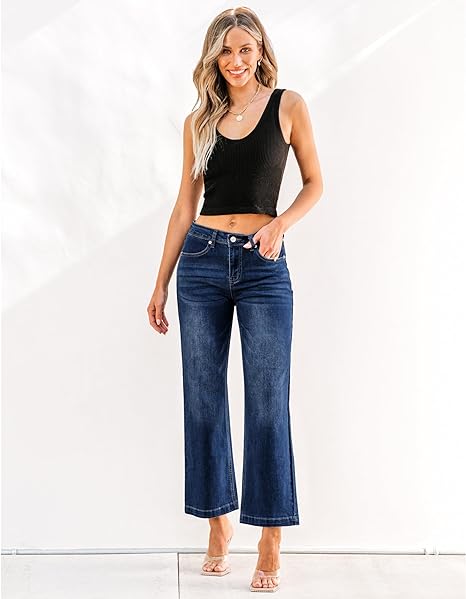 GRAPENT Womens Flare Jeans High Waisted Wide Leg Baggy Jean for Women Stretch Denim Pants