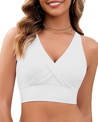 GRAPENT StrapCore Bikini Top for Women Cropped Tankini Tops Beach Vacation Criss Cross Ruched Padded Bathing Suit Swim Top Only