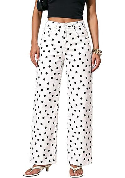 GRAPENT Wide Leg Jeans for Women High Waisted Polka Dot Stretch Denim Pants | Polka Dot, 90s Baggy Straight, High Rise, 29.5 Inch Inseam, Stretchy Jean Pants, Classic 5 Pockets, Business Casual Outfits