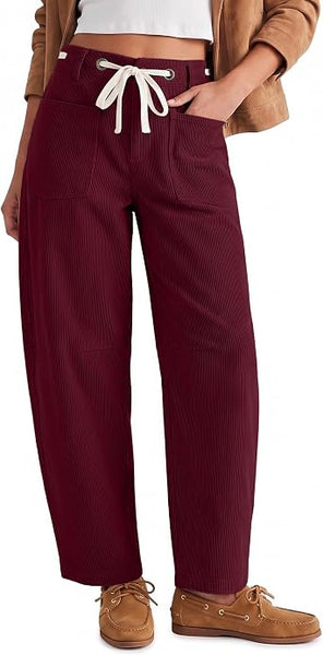 GRAPENT Barrel Corduroy Pants for Women High Waisted Ankle Casual Trousers Barrel Leg, Button-Zip, Elastic Back Waist, Stretchy, Drawstring Waist with Metal Eyelet, Fall Winter Pants, Casual Outfits