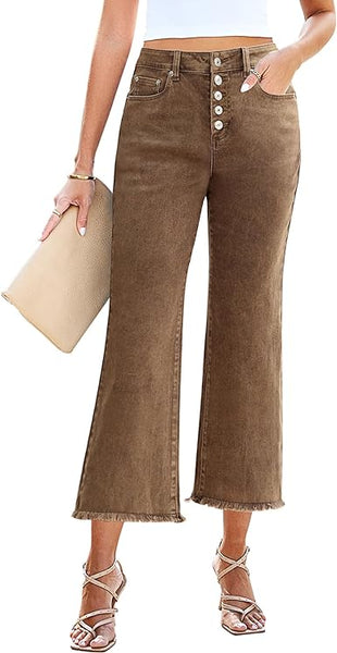 Grarpent Women's High Waist Denim Wide Legs Jeans Pants With Front pockets