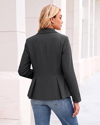 GRAPENT Womens Blazers Dressy Casual Tailored Fitted Peplum Work Office Suit Jacket Tailored Silhouette with Peplum Design, Long Sleeves, Built‑in Shoulder Pads, Great for Daily, Business Casual or Office Wear