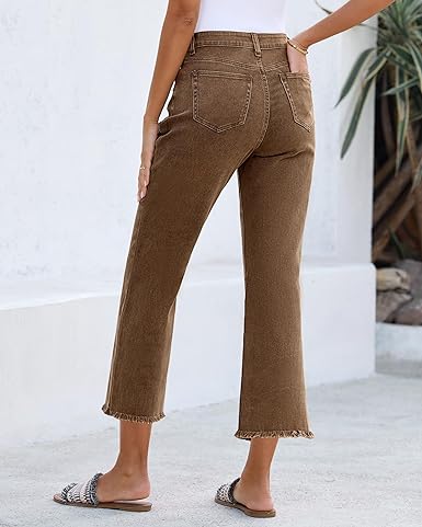 Grarpent Women's High Waist Denim Wide Legs Jeans Pants With Front pockets