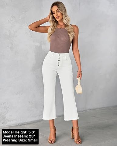 Grarpent Women's High Waist Denim Wide Legs Jeans Pants With Front pockets