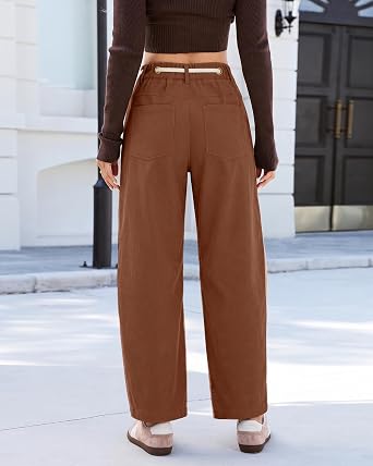 GRAPENT Barrel Corduroy Pants for Women High Waisted Ankle Casual Trousers Barrel Leg, Button-Zip, Elastic Back Waist, Stretchy, Drawstring Waist with Metal Eyelet, Fall Winter Pants, Casual Outfits