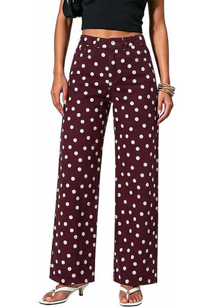 GRAPENT Wide Leg Jeans for Women High Waisted Polka Dot Stretch Denim Pants | Polka Dot, 90s Baggy Straight, High Rise, 29.5 Inch Inseam, Stretchy Jean Pants, Classic 5 Pockets, Business Casual Outfits