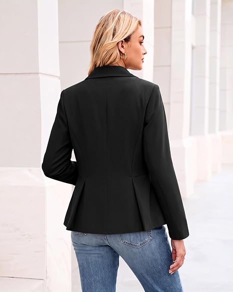 GRAPENT Womens Blazers Dressy Casual Tailored Fitted Peplum Work Office Suit Jacket Tailored Silhouette with Peplum Design, Long Sleeves, Built‑in Shoulder Pads, Great for Daily, Business Casual or Office Wear