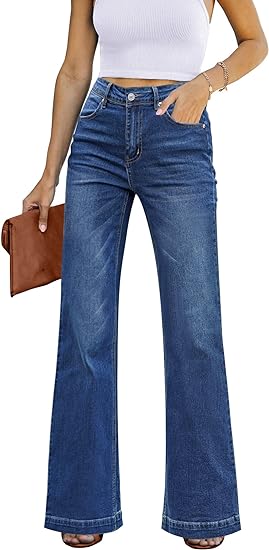 GRAPENT Women's Denim Flare Wide Leg High Rise Stretch Jean