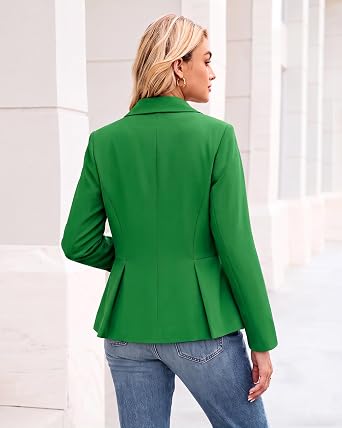 GRAPENT Womens Blazers Dressy Casual Tailored Fitted Peplum Work Office Suit Jacket Tailored Silhouette with Peplum Design, Long Sleeves, Built‑in Shoulder Pads, Great for Daily, Business Casual or Office Wear