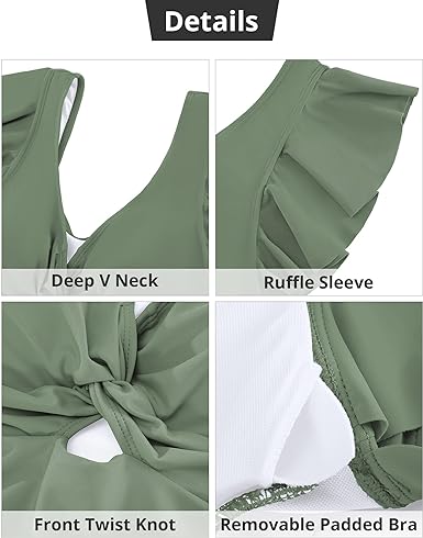 GRAPENT Tankini Tops for Women Swimwear Top Only Ruffle Bathing Suit Cut Out Long Bikini Tops Swimsuit Beach Resort Wear