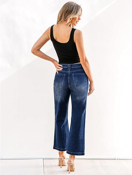 GRAPENT Womens Flare Jeans High Waisted Wide Leg Baggy Jean for Women Stretch Denim Pants