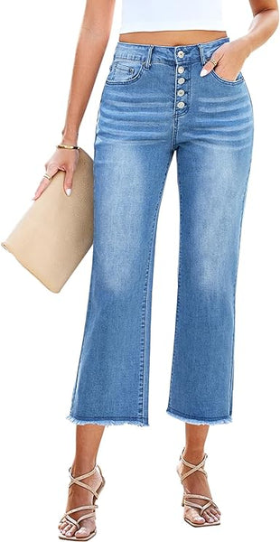 Grarpent Women's High Waist Denim Wide Legs Jeans Pants With Front pockets