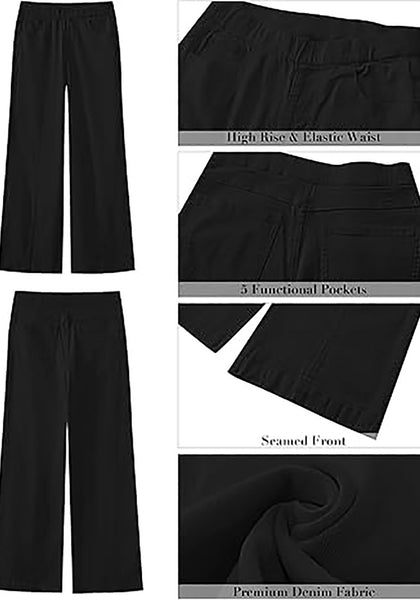 GRAPENT Pull On Womens Jeans Baggy Stretchy High Waisted Denim Wide Leg Trouser Pants Trendy Front Seam 90s Loose Jean