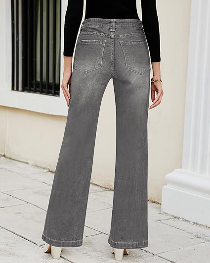 GRAPENT Womens Flare Jeans High Waisted Wide Leg Baggy Jean for Women Stretch Denim Pants