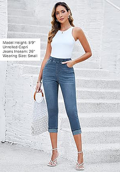 GRAPENT Pull On Jeans for Women High Waisted Skinny Capri Pants Trendy Stretch Denim Cropped Jeans Crop Jeggings Capris