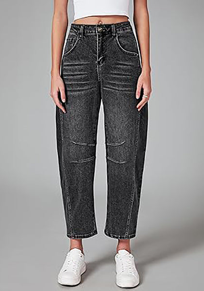 GRAPENT Barrel Jeans for Women Trendy High Waisted Wide Leg Baggy Cropped Relax Fit Stretch Denim Trouser Ankle Pants