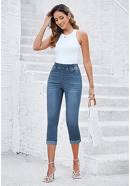 GRAPENT Pull On Jeans for Women High Waisted Skinny Capri Pants Trendy Stretch Denim Cropped Jeans Crop Jeggings Capris