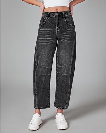 GRAPENT Barrel Jeans for Women Trendy High Waisted Wide Leg Baggy Cropped Relax Fit Stretch Denim Trouser Ankle Pants