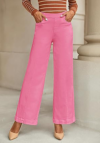 GRAPENT Pull On Womens Jeans Baggy Stretchy High Waisted Denim Wide Leg Trouser Pants Trendy Front Seam 90s Loose Jean