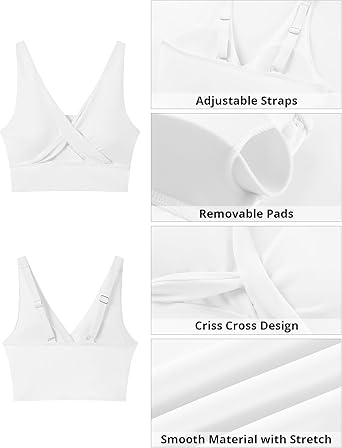 GRAPENT StrapCore Bikini Top for Women Cropped Tankini Tops Beach Vacation Criss Cross Ruched Padded Bathing Suit Swim Top Only