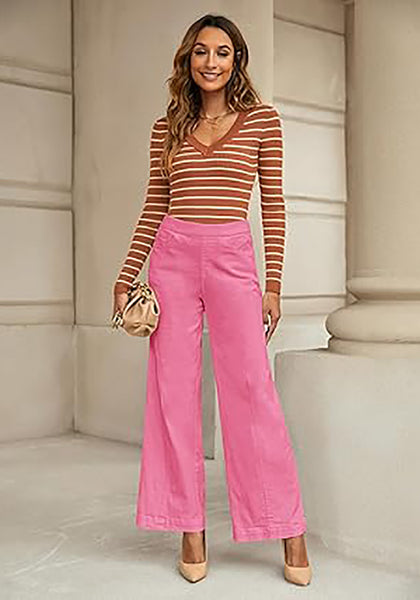 GRAPENT Pull On Womens Jeans Baggy Stretchy High Waisted Denim Wide Leg Trouser Pants Trendy Front Seam 90s Loose Jean