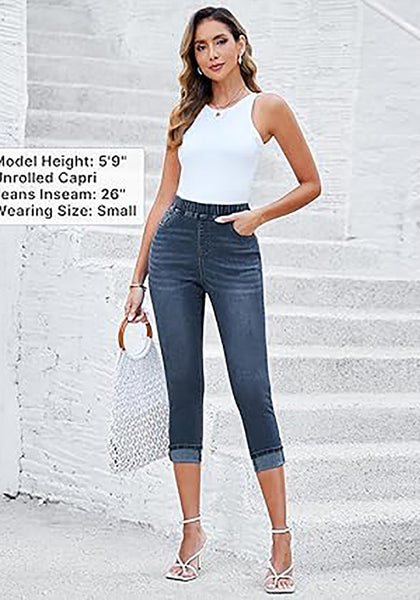 GRAPENT Pull On Jeans for Women High Waisted Skinny Capri Pants Trendy Stretch Denim Cropped Jeans Crop Jeggings Capris