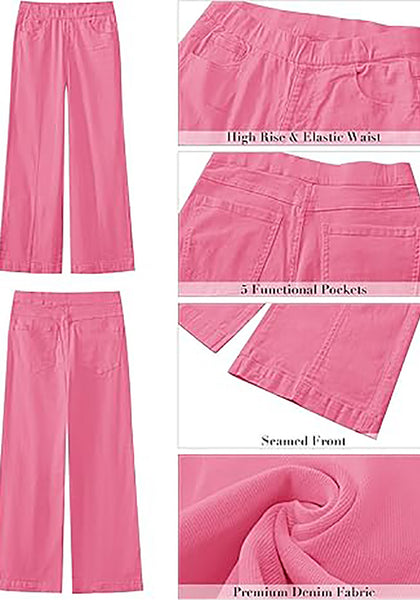 GRAPENT Pull On Womens Jeans Baggy Stretchy High Waisted Denim Wide Leg Trouser Pants Trendy Front Seam 90s Loose Jean