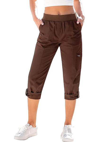GRAPENT Capri Cargo Pants for Women High Waisted Pull On Elastic Waist Stretch Twill Fold Hem Capris Pants with Pockets