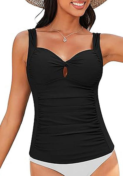 GRAPENT Tankini Tops for Women Twist Front Keyhole Bathing Suits Swim Tankini Swimsuits Padded Ruched Swimwear Top Only