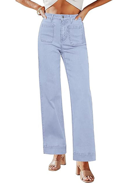 GRAPENT Women's Full Length Stretch Denim Regular Jeans High Waisted Bell Bottom