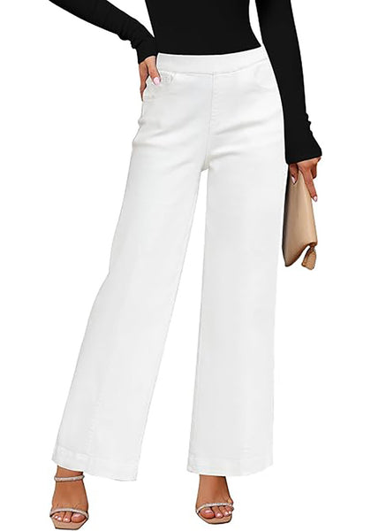 GRAPENT Pull On Womens Jeans Baggy Stretchy High Waisted Denim Wide Leg Trouser Pants Trendy Front Seam 90s Loose Jean