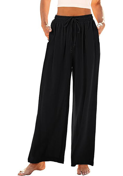 GRAPENT Wide Leg Pants Woman Linen High Waisted Pull On Flowy Casual Baggy Drawstring Palazzo Trousers Pants Resort Wear
