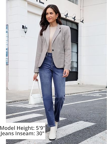 GRAPENT Straight Leg Jeans for Women Trendy High Waisted Classic Stretchy Denim Pants Casual Trouser Jeans with Pockets