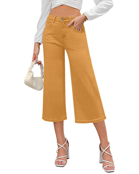 GRAPENT Jean Capris for Women Wide Leg Jeans High Waisted Crop Denim Capri Pants Stretchy Baggy