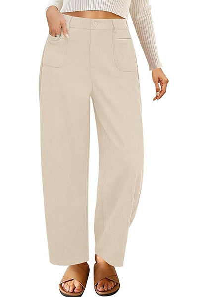 GRAPENT Barrel Pants for Women High Waisted Corduroy Elastic Waist Trendy Loose Casual Fall Trousers Pants with Pockets