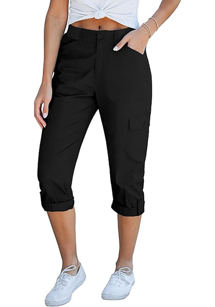 GRAPENT Cargo Capri Pants for Women High Waisted Relaxed Fit Elastic Knit Waist Casual Capris Trousers Cropped Pants