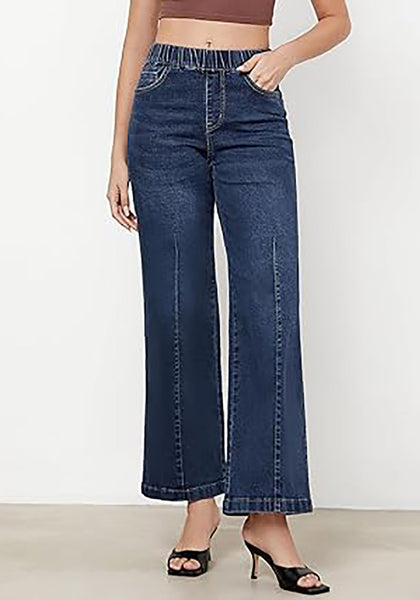 GRAPENT Pull On Womens Jeans Baggy Stretchy High Waisted Denim Wide Leg Trouser Pants Trendy Front Seam 90s Loose Jean