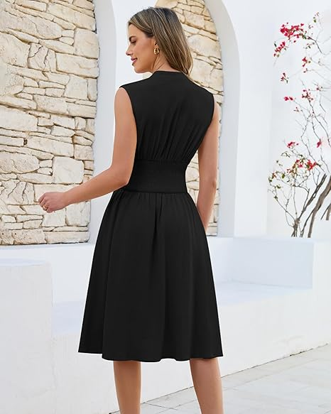 GRAPENT Linen Dresses for Women Summer Casual Flowy V Neck Sleeveless – Grapent